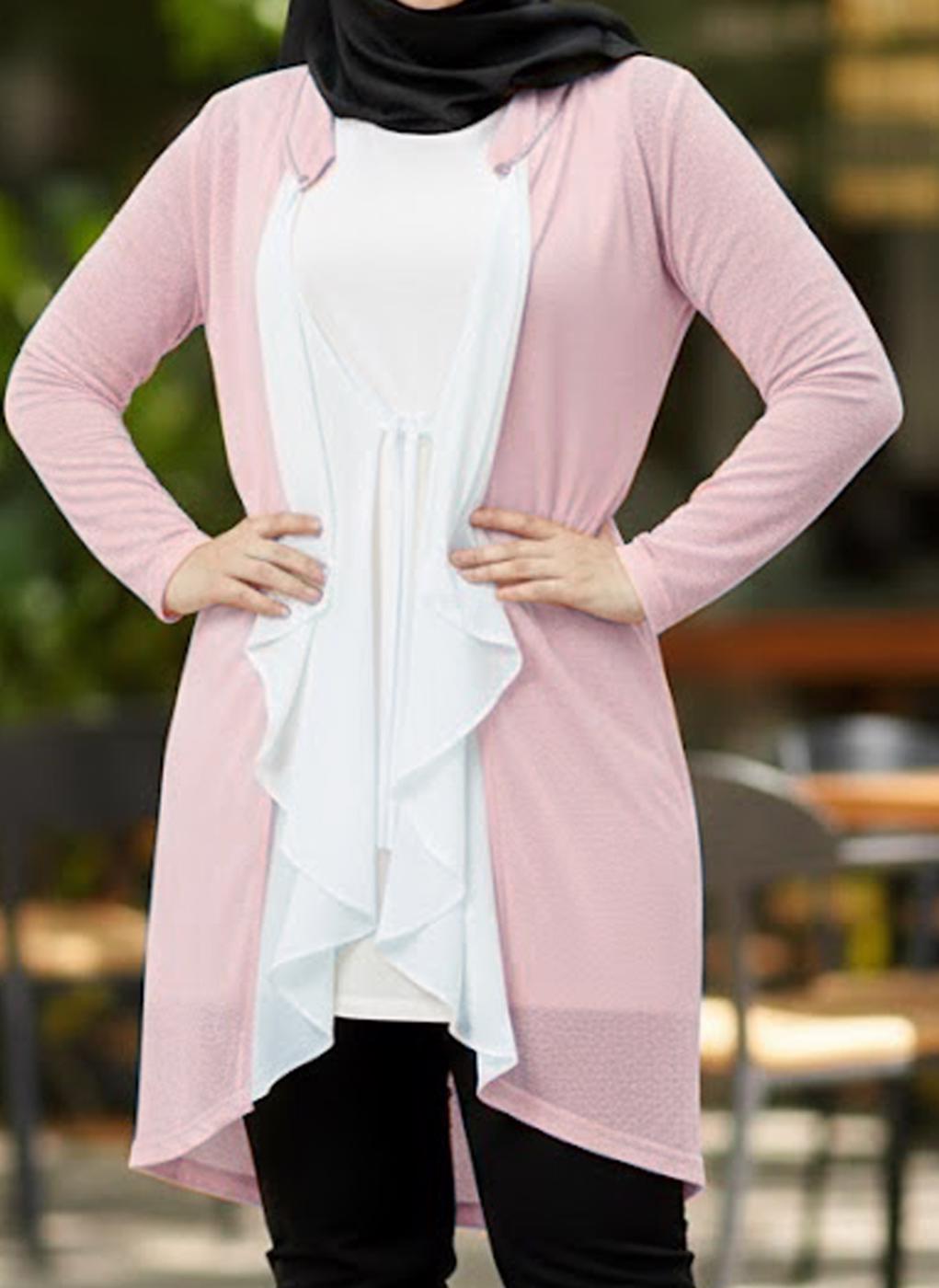 Tesettür giyim PUDRA ALVİNA FIRFIR DETAYLI İKİLİ TUNİK T 2514