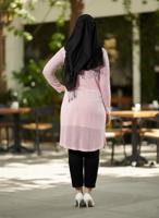 Tesettür giyim PUDRA ALVİNA FIRFIR DETAYLI İKİLİ TUNİK T 2514