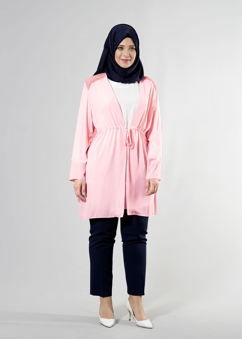 Tesettür giyim PUDRA T 2516 Port  Crep  Düz Tesettür Ceket-Alv Fashion