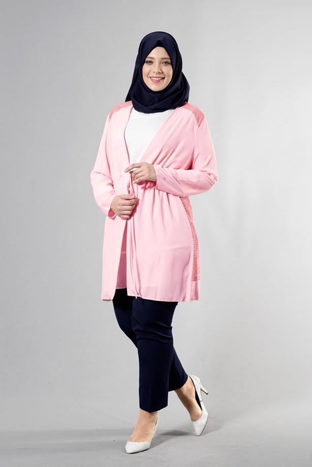 Vêtements hijab POUDRE T 2516 Port  Crep  Düz Tesettür Ceket-Alv Fashion - TRENDTESETTÜR