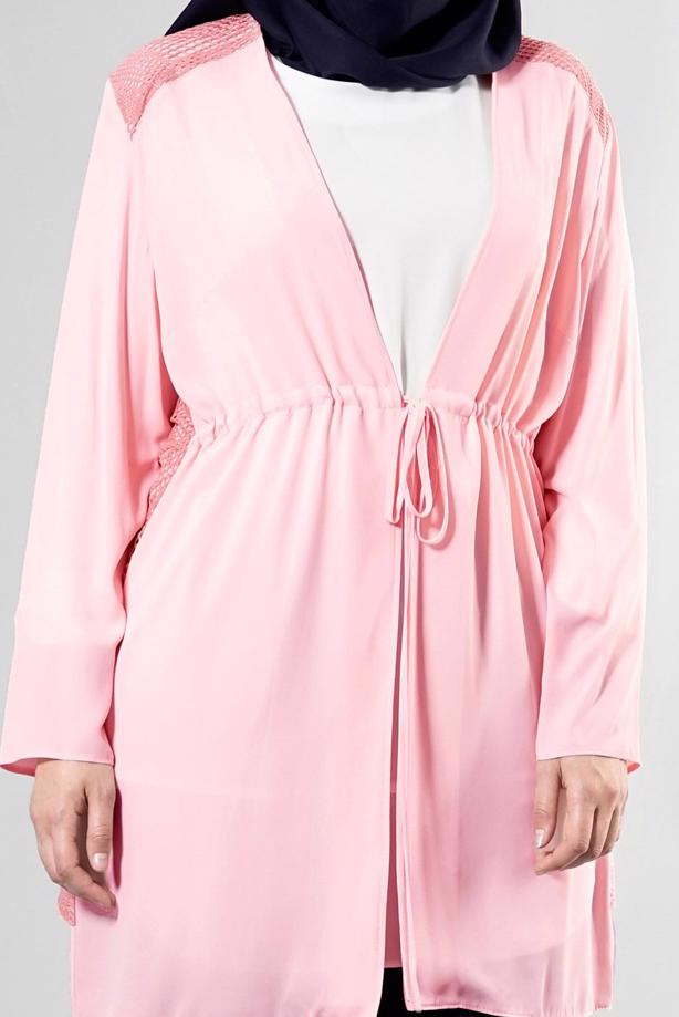 Vêtements hijab POUDRE T 2516 Port  Crep  Düz Tesettür Ceket-Alv Fashion - TRENDTESETTÜR