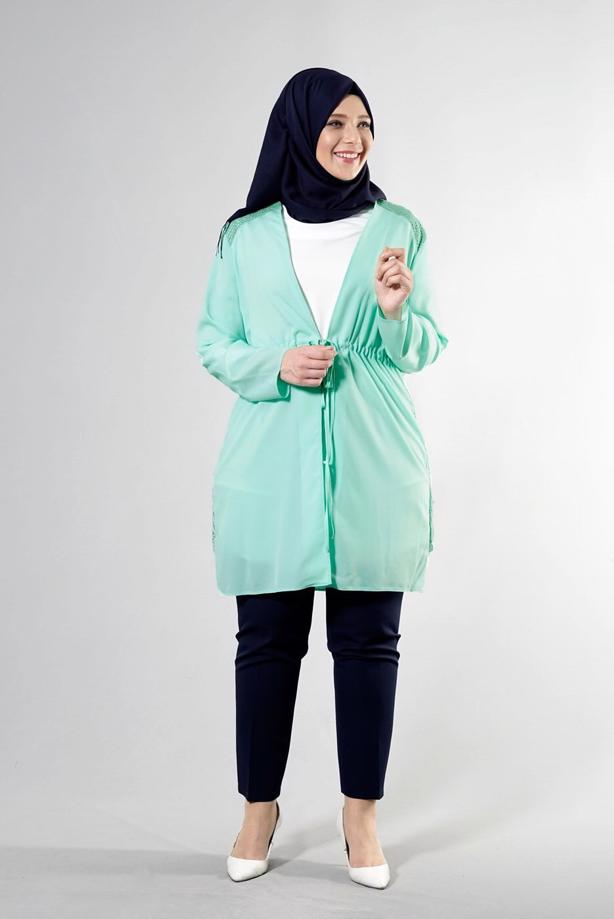 Tesettür giyim YEŞİL T 2516 Port  Crep  Düz Tesettür Ceket-Alv Fashion - TRENDTESETTÜR