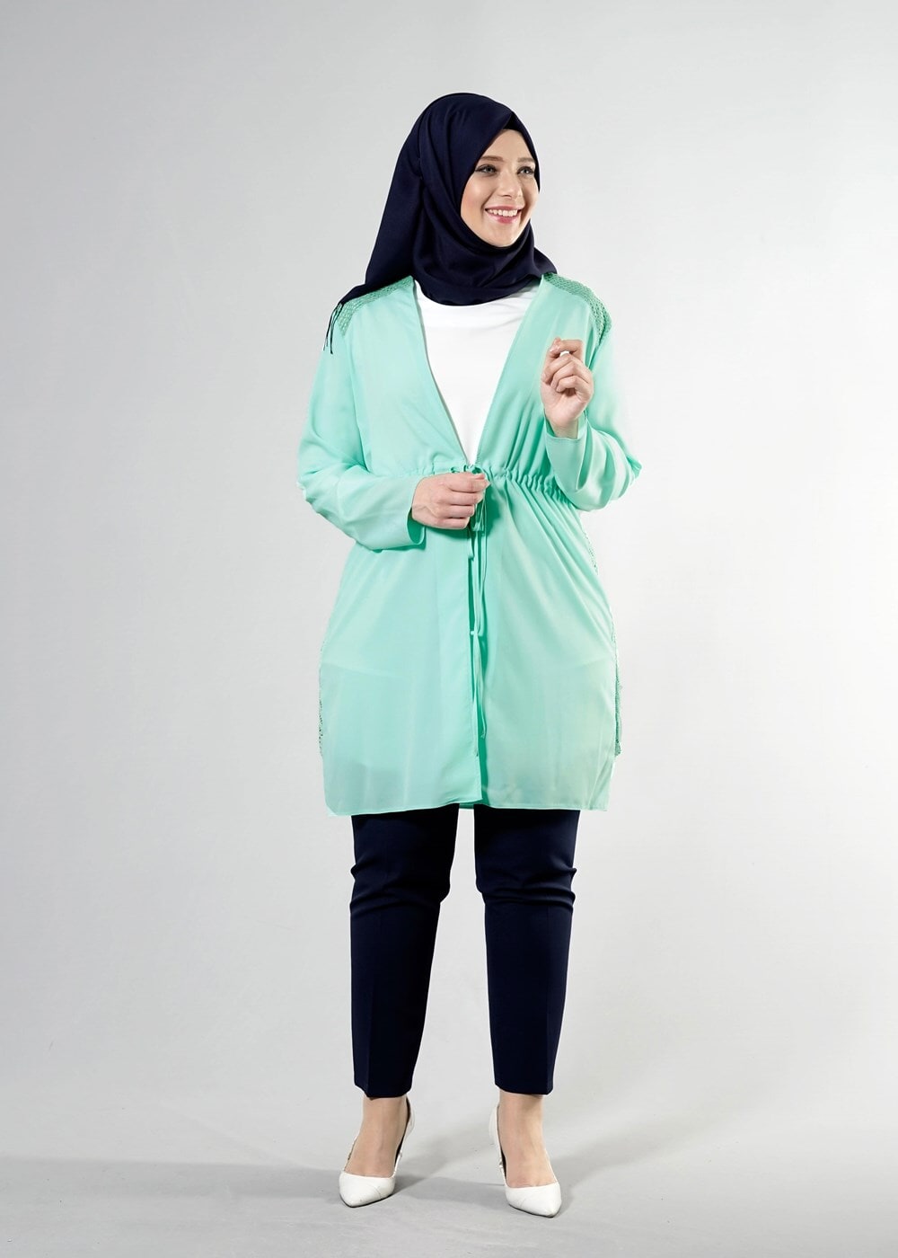 Hijab clothing GREEN T 2516 Port  Crep  Düz Tesettür Ceket-Alv Fashion