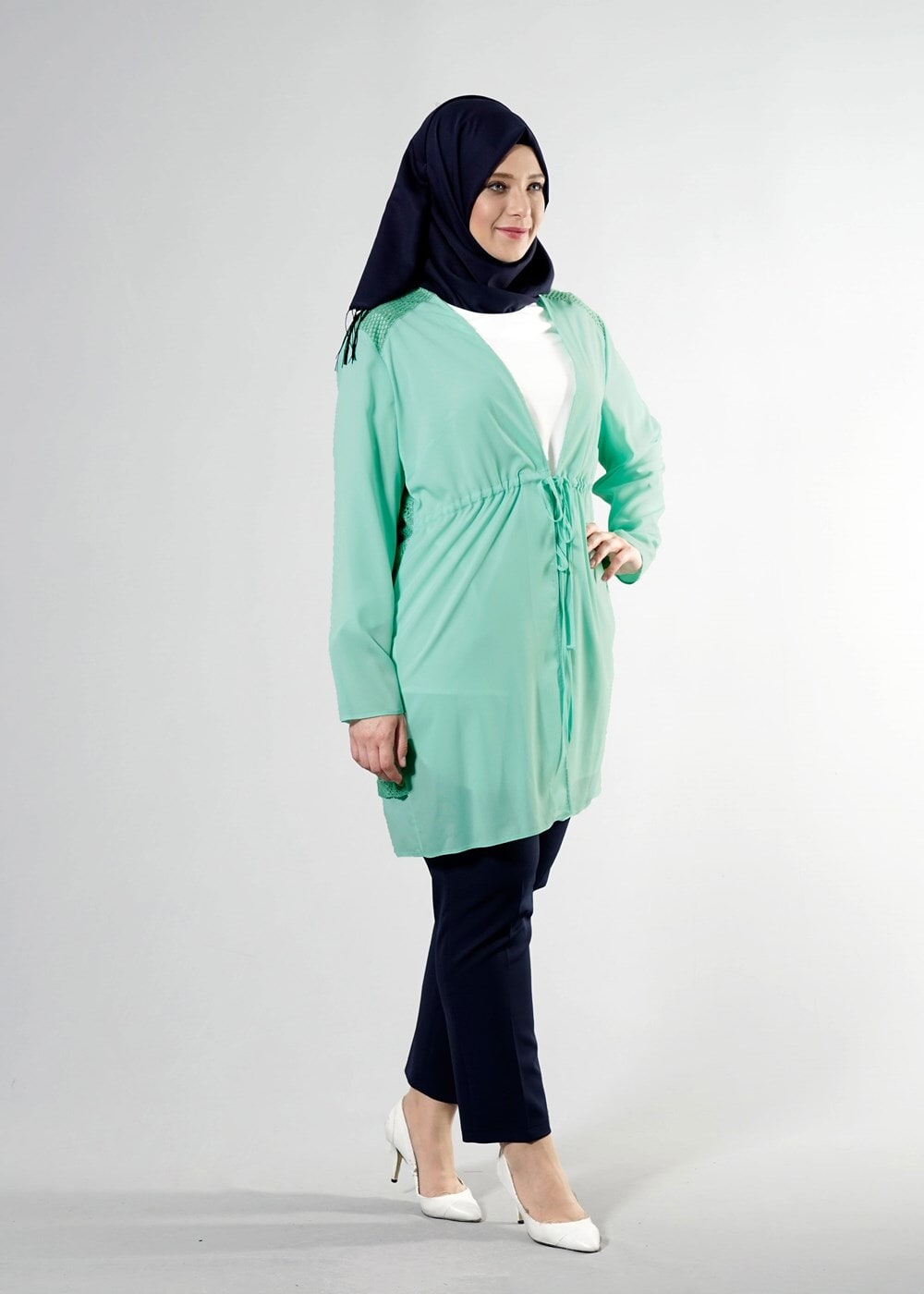 Vêtements hijab VERT T 2516 Port  Crep  Düz Tesettür Ceket-Alv Fashion