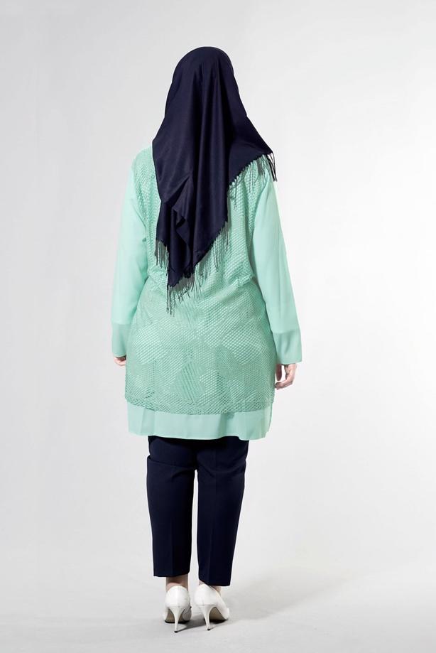 Vêtements hijab VERT T 2516 Port  Crep  Düz Tesettür Ceket-Alv Fashion - TRENDTESETTÜR