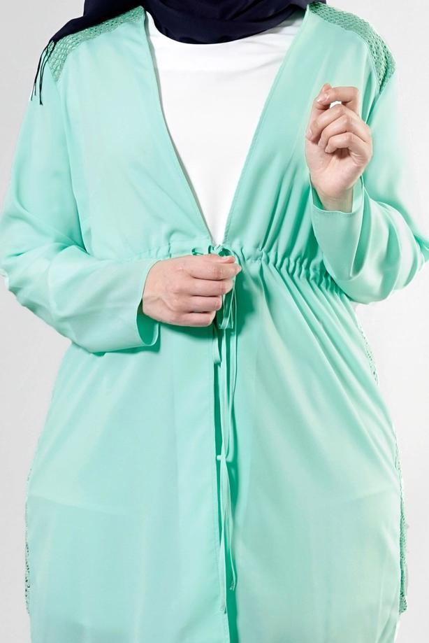 Tesettür giyim YEŞİL T 2516 Port  Crep  Düz Tesettür Ceket-Alv Fashion - TRENDTESETTÜR