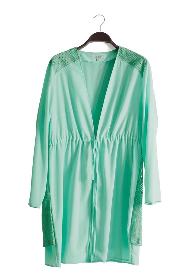 Vêtements hijab VERT T 2516 Port  Crep  Düz Tesettür Ceket-Alv Fashion - TRENDTESETTÜR