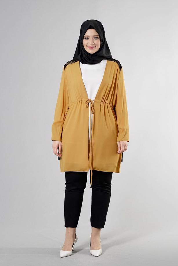 Vêtements hijab ORANGE T 2516 Port  Crep  Düz Tesettür Ceket-Alv Fashion - TRENDTESETTÜR