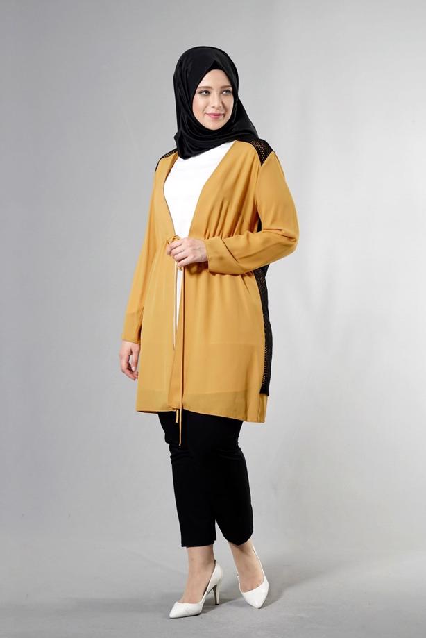Vêtements hijab ORANGE T 2516 Port  Crep  Düz Tesettür Ceket-Alv Fashion - TRENDTESETTÜR
