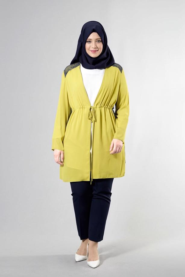 Tesettür giyim YEŞİL T 2516 Port  Crep  Düz Tesettür Ceket-Alv Fashion - TRENDTESETTÜR