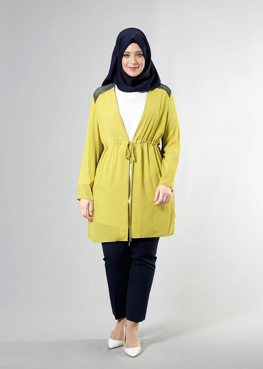 Tesettür giyim YEŞİL T 2516 Port  Crep  Düz Tesettür Ceket-Alv Fashion