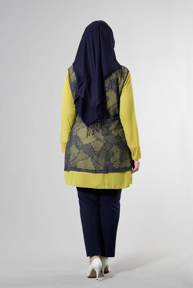 Vêtements hijab VERT T 2516 Port  Crep  Düz Tesettür Ceket-Alv Fashion - TRENDTESETTÜR