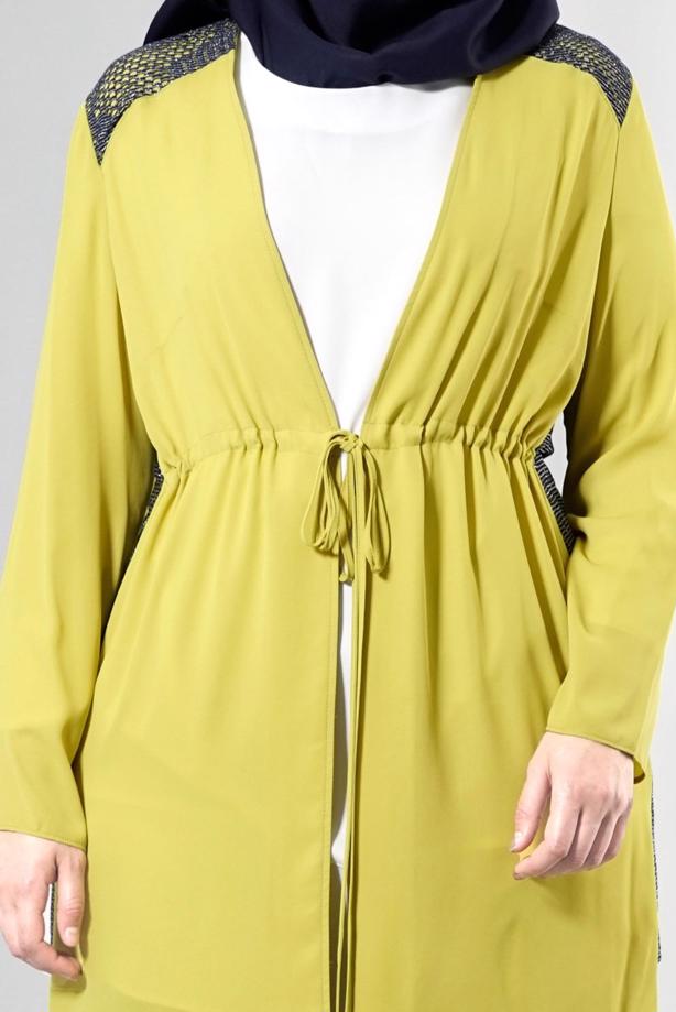 Vêtements hijab VERT T 2516 Port  Crep  Düz Tesettür Ceket-Alv Fashion - TRENDTESETTÜR