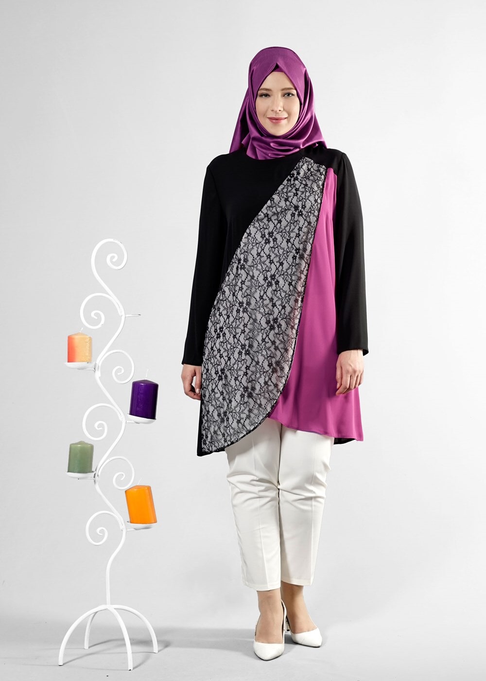 Tesettür giyim FUŞYA T 2517 Port Crep Düz Tesettür Tunik-Alv Fashion