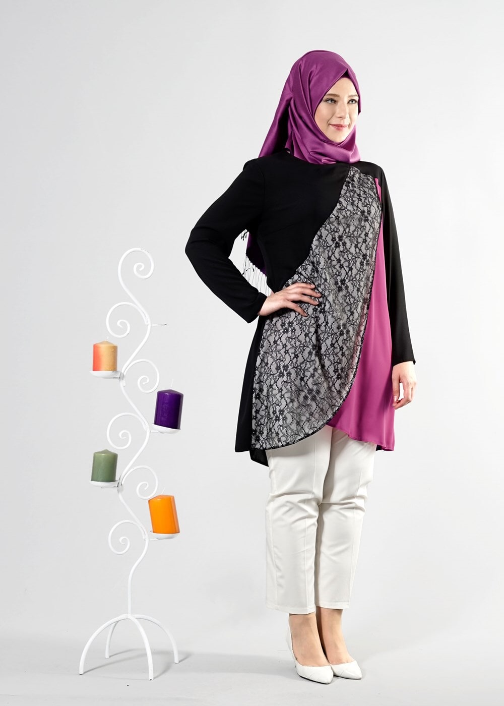 Tesettür giyim FUŞYA T 2517 Port Crep Düz Tesettür Tunik-Alv Fashion