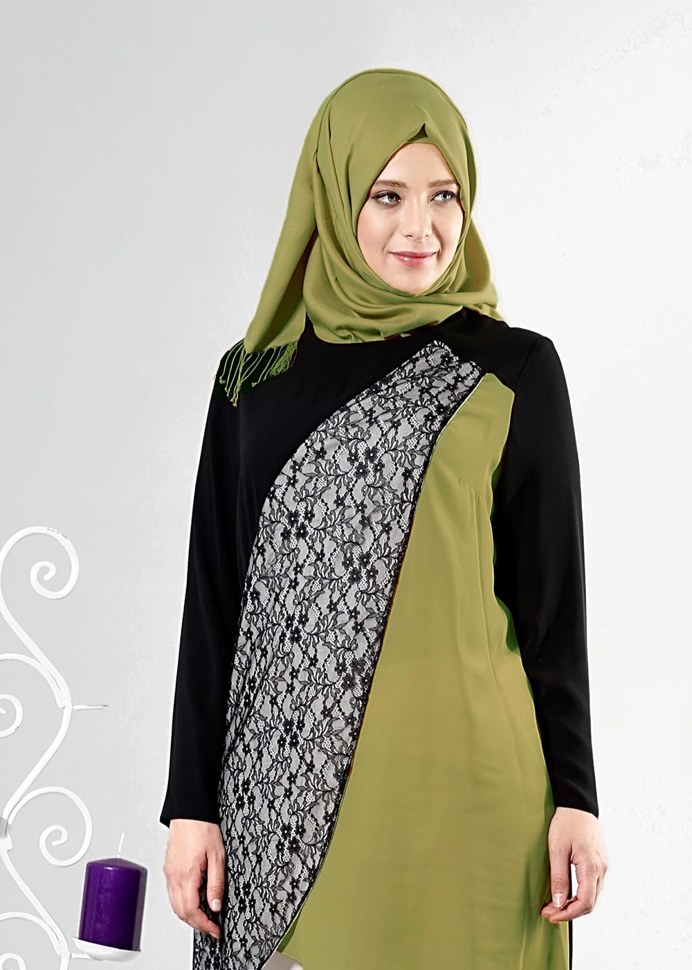 Tesettür giyim YEŞİL T 2517 Port Crep Düz Tesettür Tunik-Alv Fashion