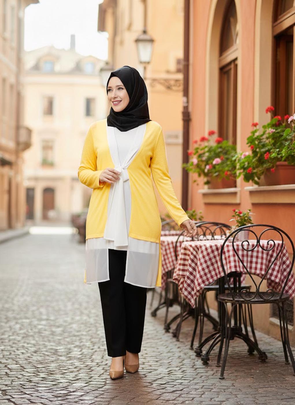 Tesettür giyim SARI ALVİNA İKİLİ ŞİFON TUNİK T 2520