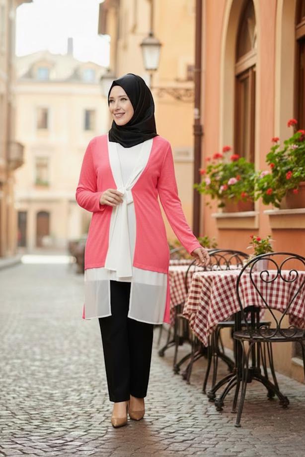 Vêtements hijab CORAIL TUNIQUE DEUX PIÈCES EN MOUSSELINE ALVINA T 2520 - TRENDTESETTÜR