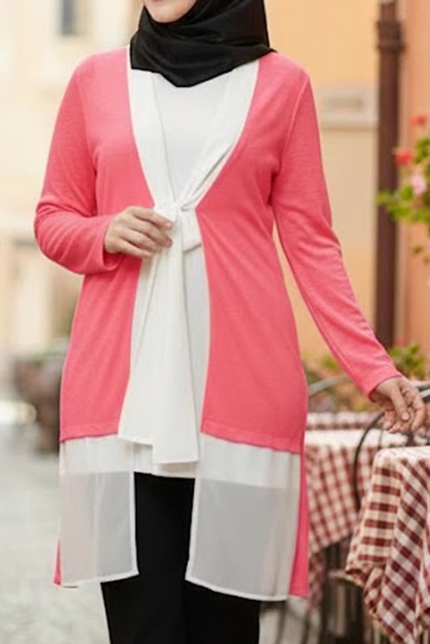 Vêtements hijab CORAIL TUNIQUE DEUX PIÈCES EN MOUSSELINE ALVINA T 2520 - TRENDTESETTÜR