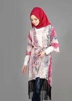 Tesettür giyim FUŞYA PÜSKÜL DETAYLI DESENLİ TUNİK 4584 