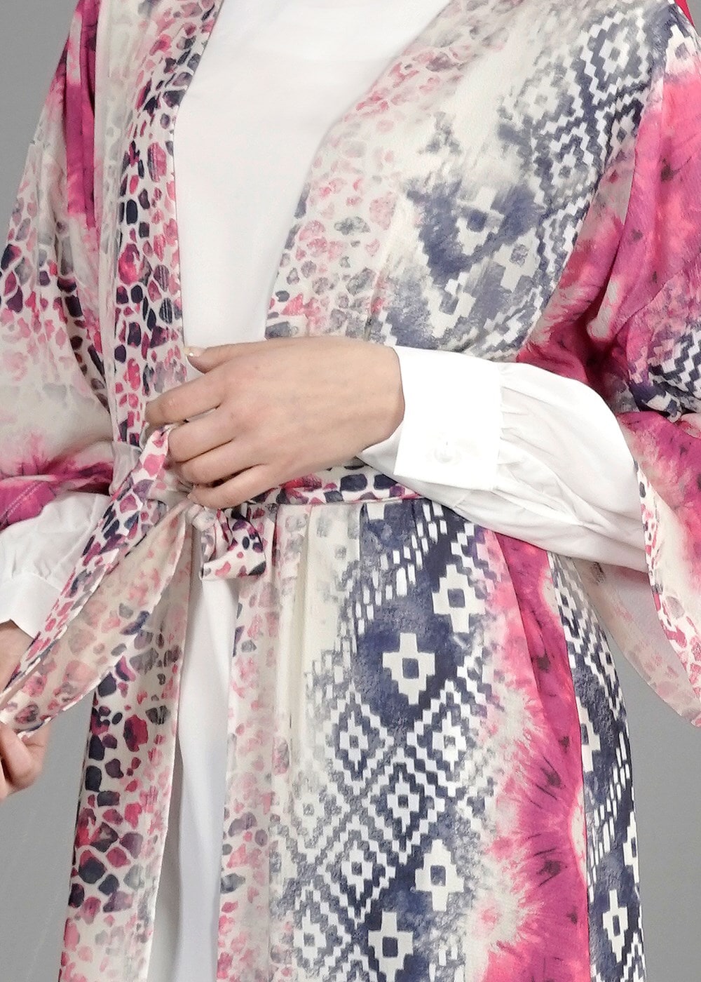 Tesettür giyim FUŞYA PÜSKÜL DETAYLI DESENLİ TUNİK 4584 