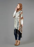 Tesettür giyim VİZON PÜSKÜL DETAYLI DESENLİ TUNİK 4584 