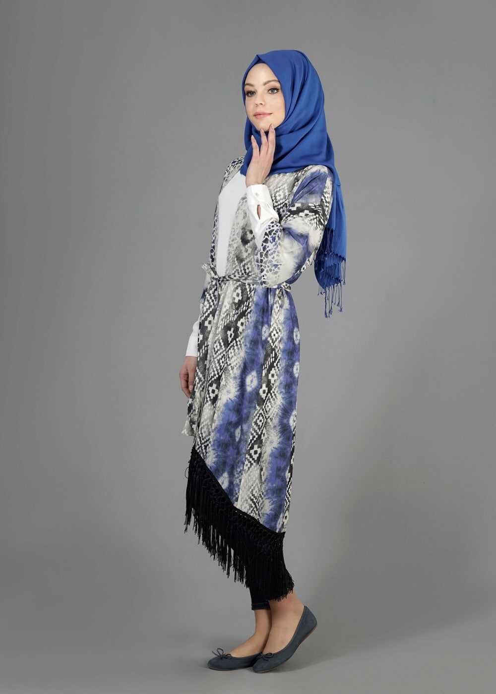 Tesettür giyim LACİVERT PÜSKÜL DETAYLI DESENLİ TUNİK 4584 