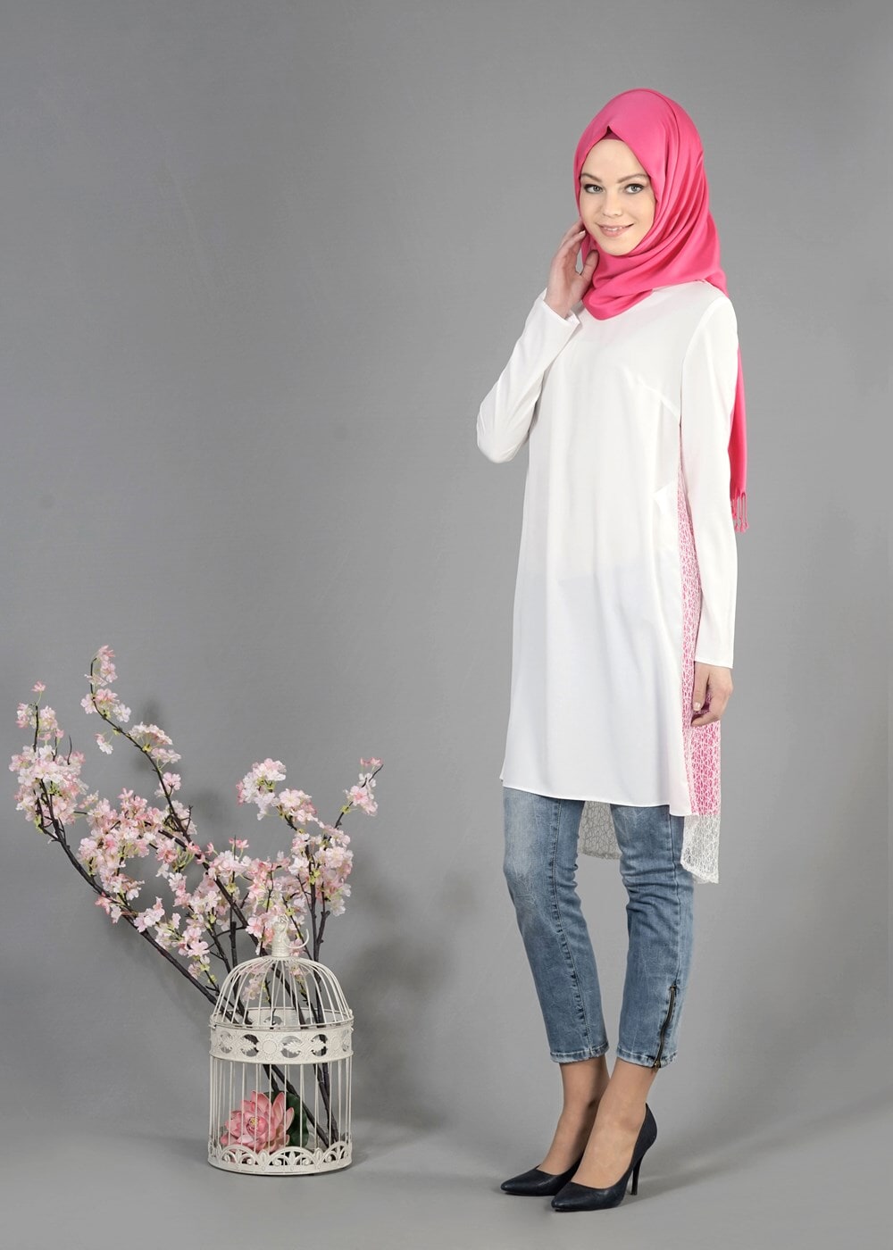 Vêtements hijab POUDRE T 4621 İndila Tesettür Tunik-Alv Fashion