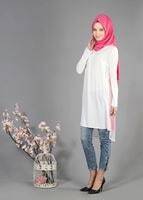 Vêtements hijab POUDRE T 4621 İndila Tesettür Tunik-Alv Fashion