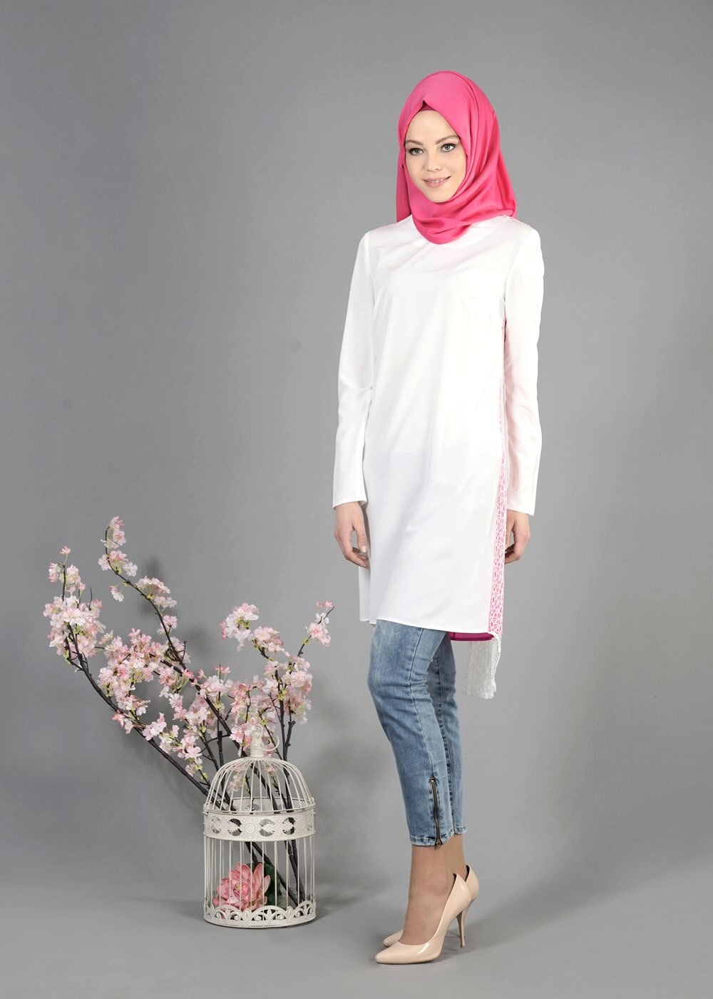 Vêtements hijab POUDRE T 4621 İndila Tesettür Tunik-Alv Fashion