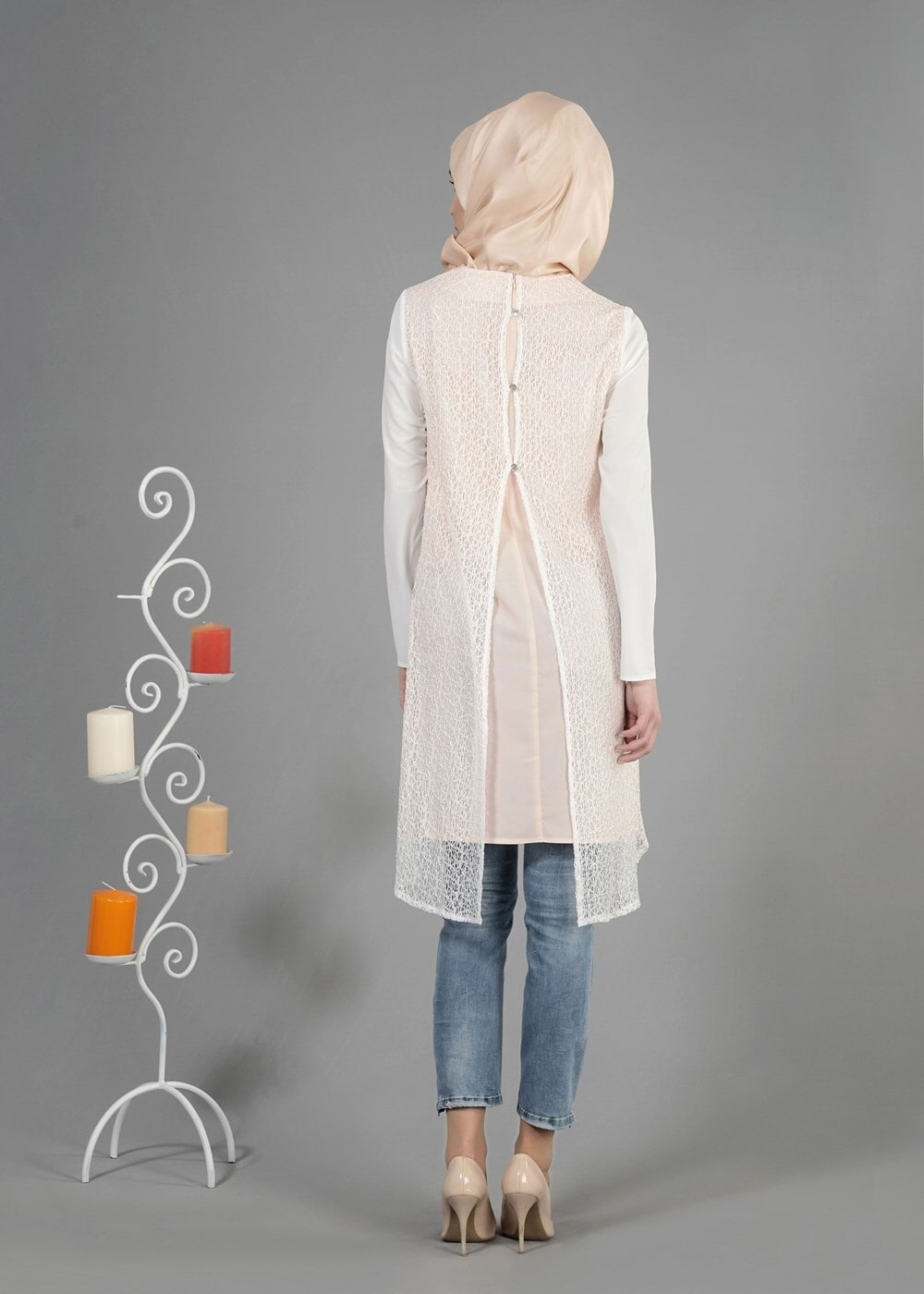 Tesettür giyim KREM T 4621 İndila Tesettür Tunik-Alv Fashion