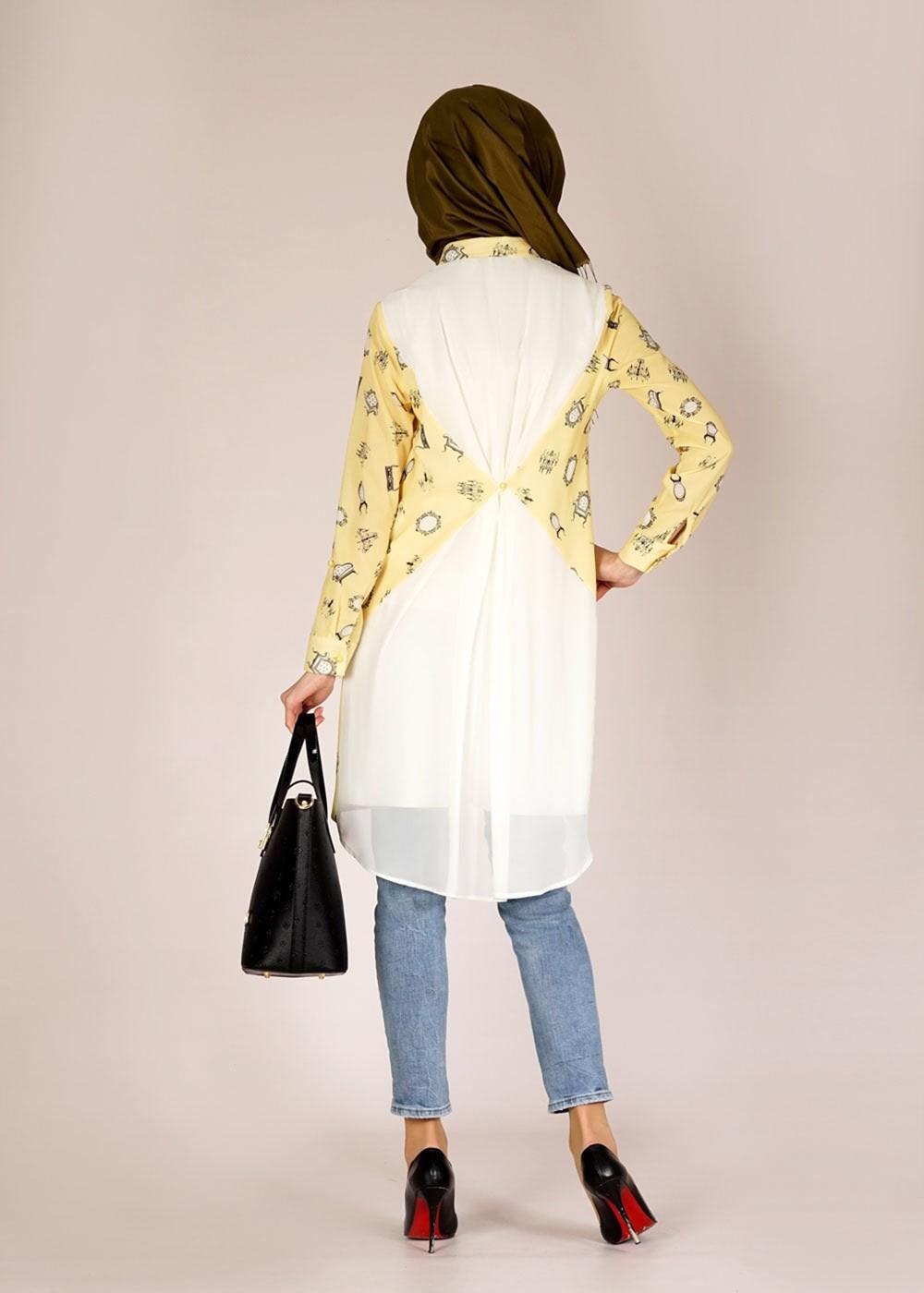 Tesettür giyim SARI ALVİNA DESENLİ TUNİK T 4624