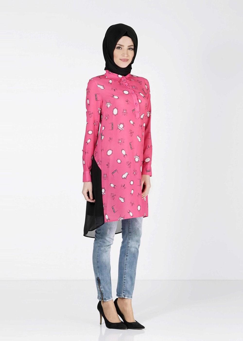 Tesettür giyim FUŞYA ALVİNA DESENLİ TUNİK T 4624