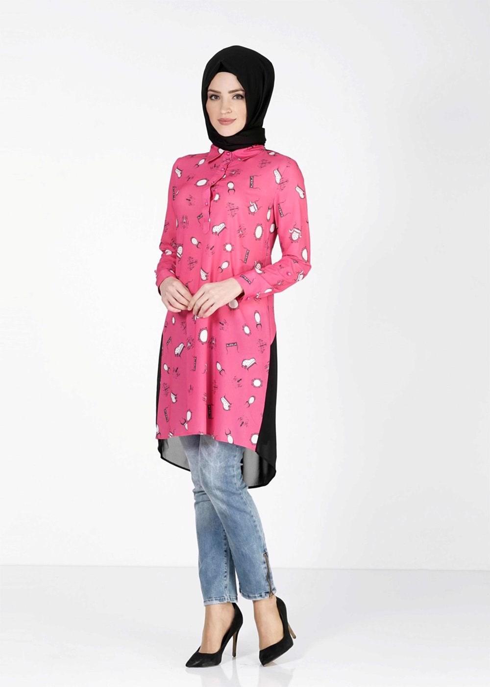 Tesettür giyim FUŞYA ALVİNA DESENLİ TUNİK T 4624