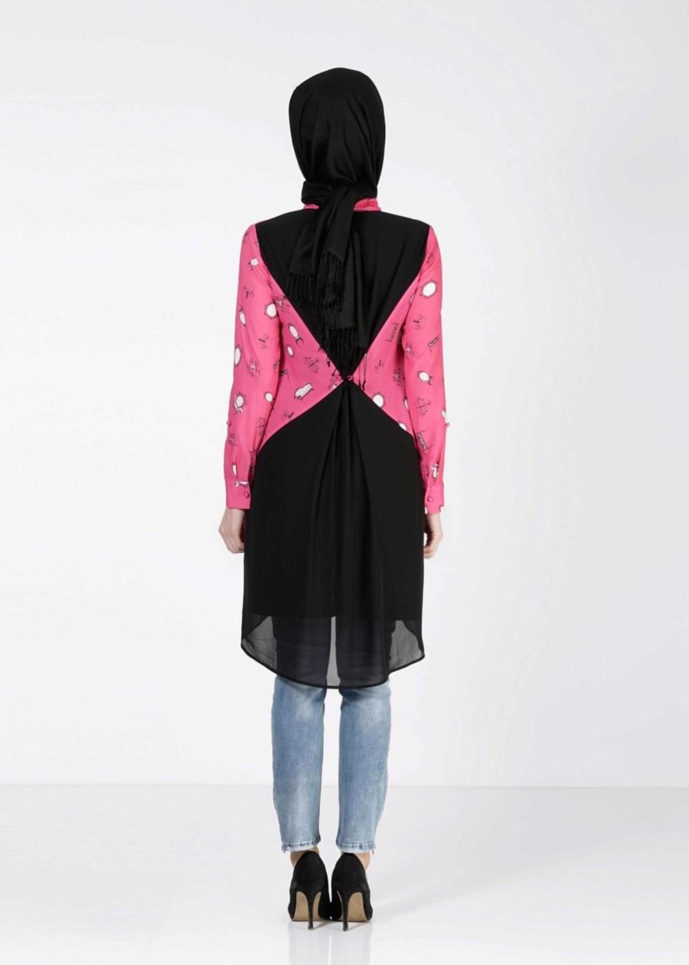 Tesettür giyim FUŞYA ALVİNA DESENLİ TUNİK T 4624