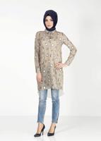 Tesettür giyim HAKİ ALVİNA DESENLİ TUNİK T 4624