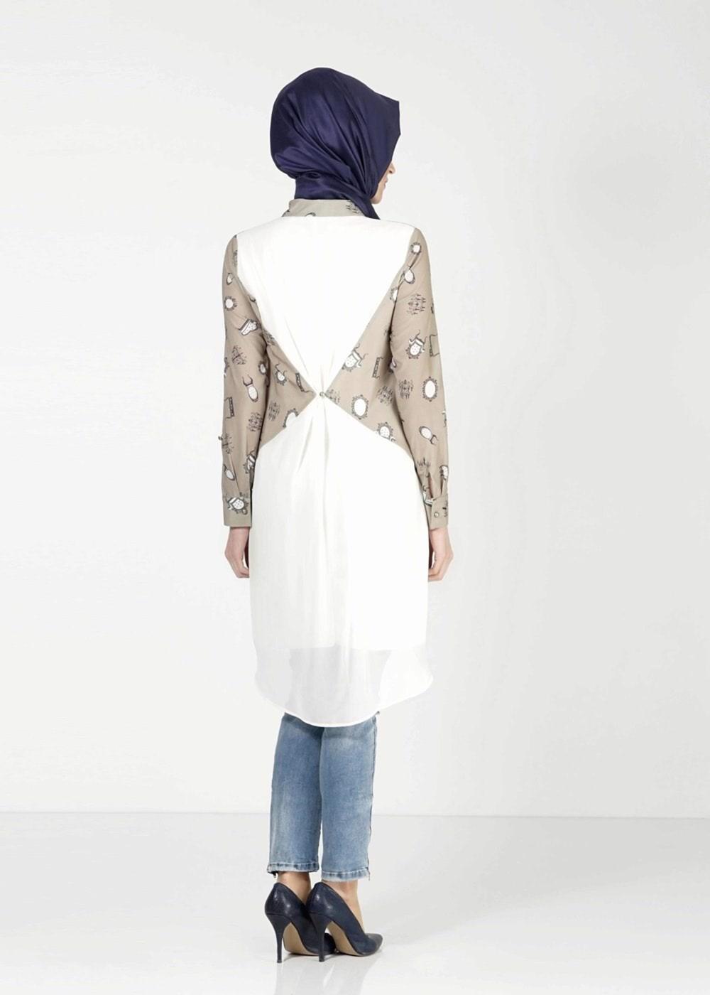 Tesettür giyim HAKİ ALVİNA DESENLİ TUNİK T 4624