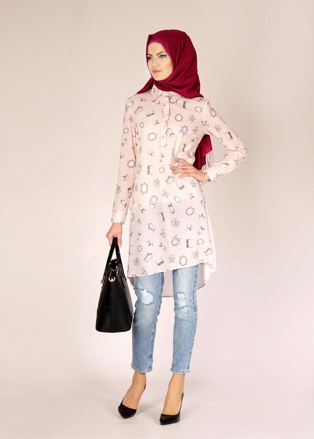 Tesettür giyim PUDRA ALVİNA DESENLİ TUNİK T 4624