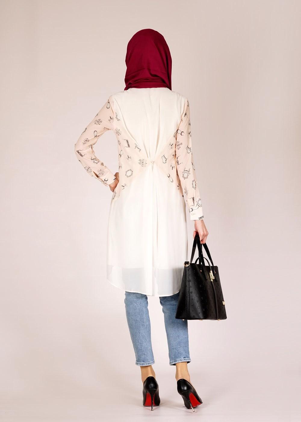 Tesettür giyim PUDRA ALVİNA DESENLİ TUNİK T 4624