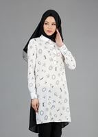 Tesettür giyim KREM ALVİNA DESENLİ TUNİK T 4624