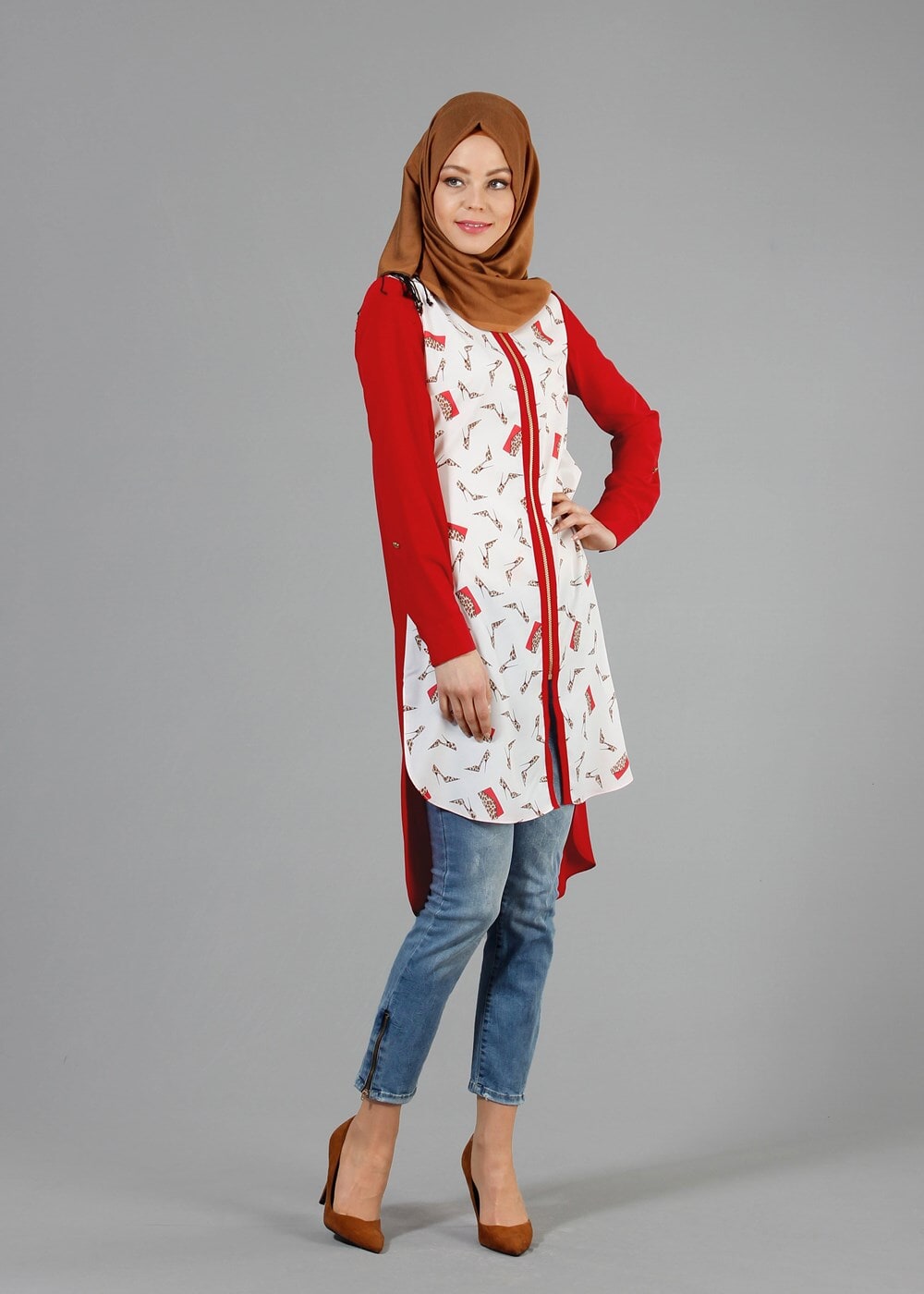 Tesettür giyim KIRMIZI T 4646 Criss Tesettür Tunik-Alv Fashion