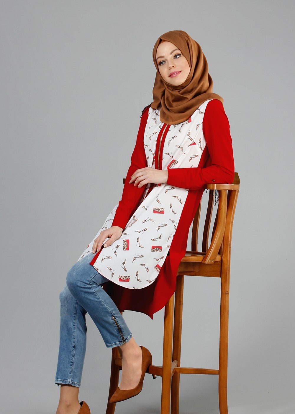 Tesettür giyim KIRMIZI T 4646 Criss Tesettür Tunik-Alv Fashion