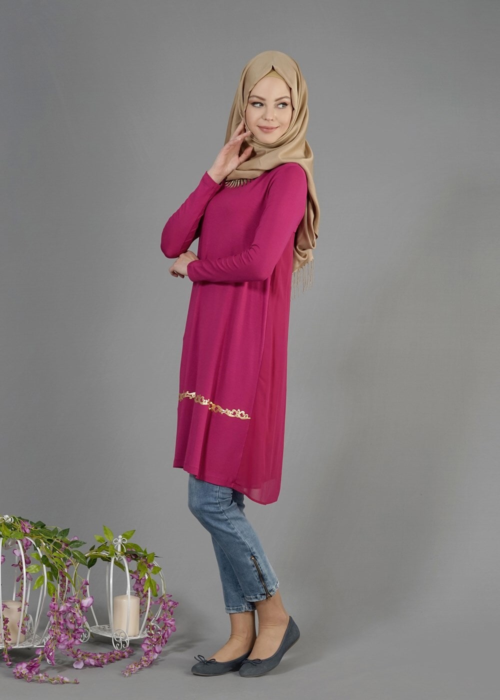 Tesettür giyim FUŞYA T 4692 New Viskon Tesettür Tunik-Alv Fashion