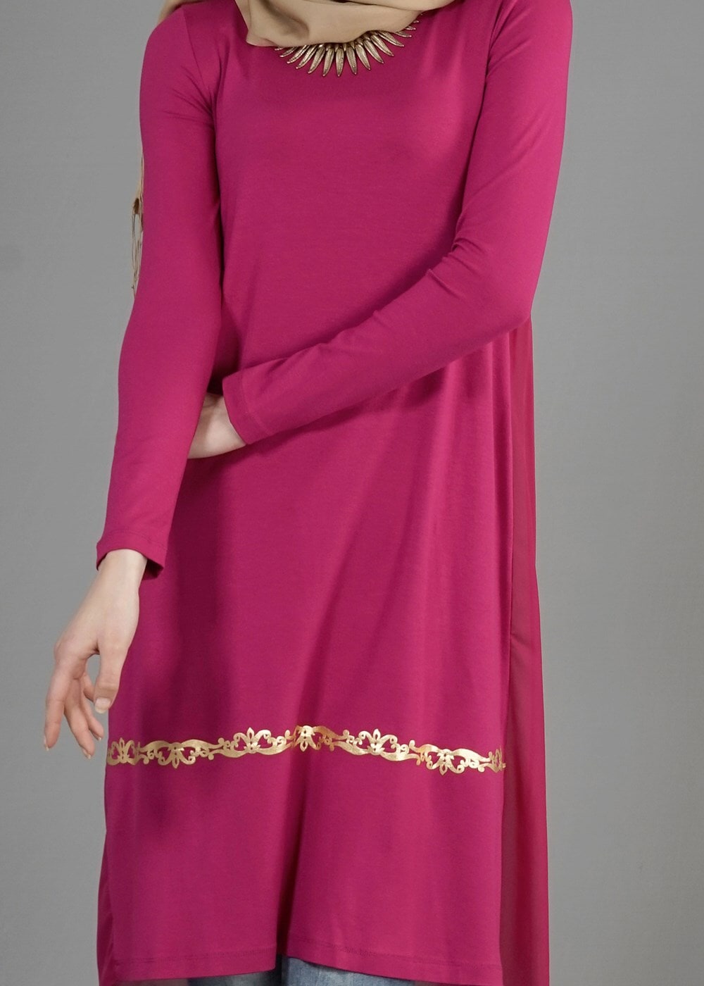 Tesettür giyim FUŞYA T 4692 New Viskon Tesettür Tunik-Alv Fashion