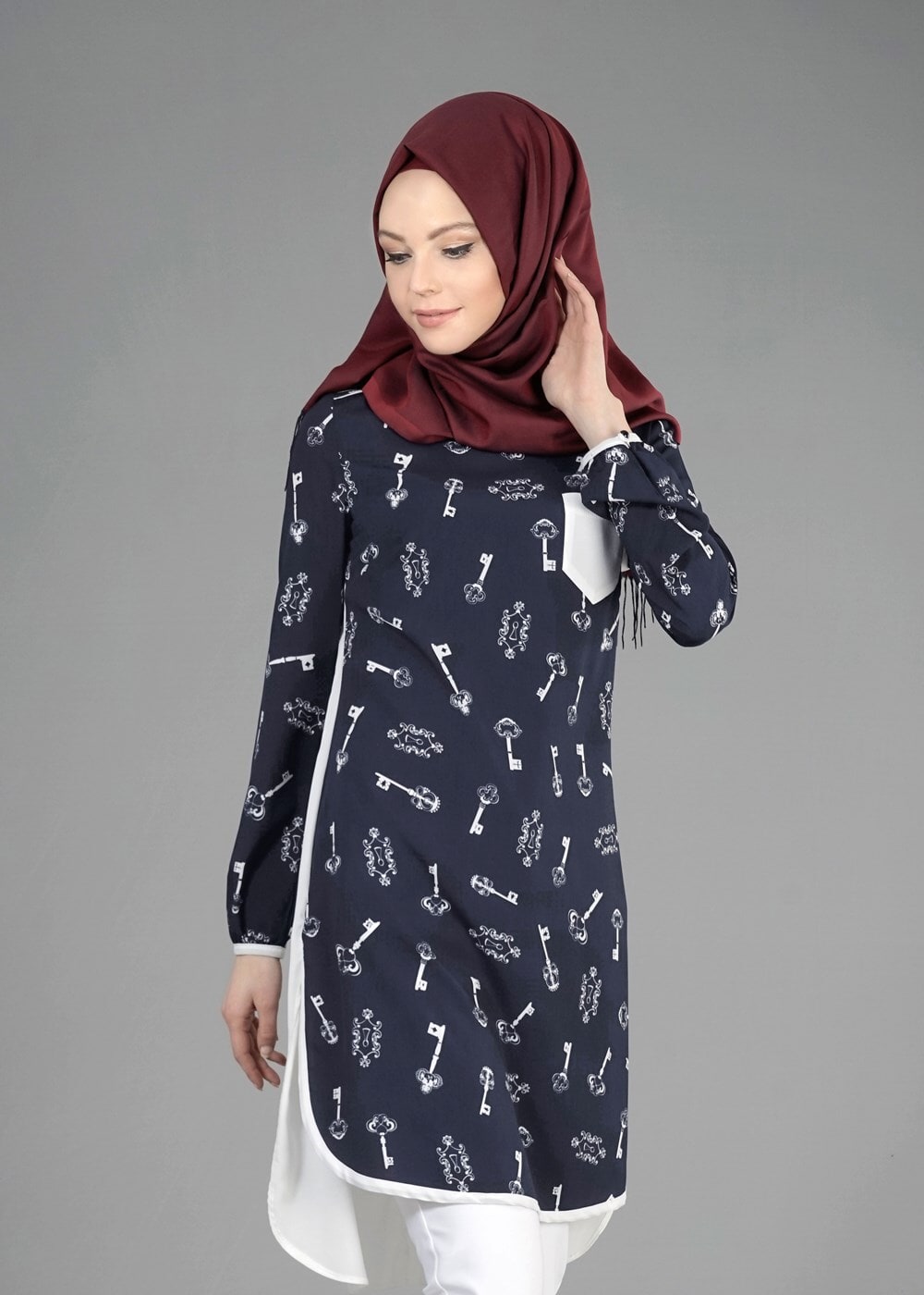 Tesettür giyim LACİVERT T 4696 Rosa Tunik-Alv Fashion