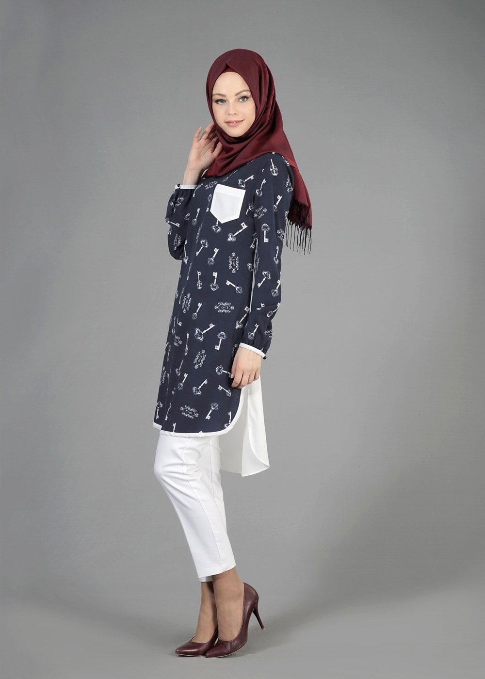 Tesettür giyim LACİVERT T 4696 Rosa Tunik-Alv Fashion