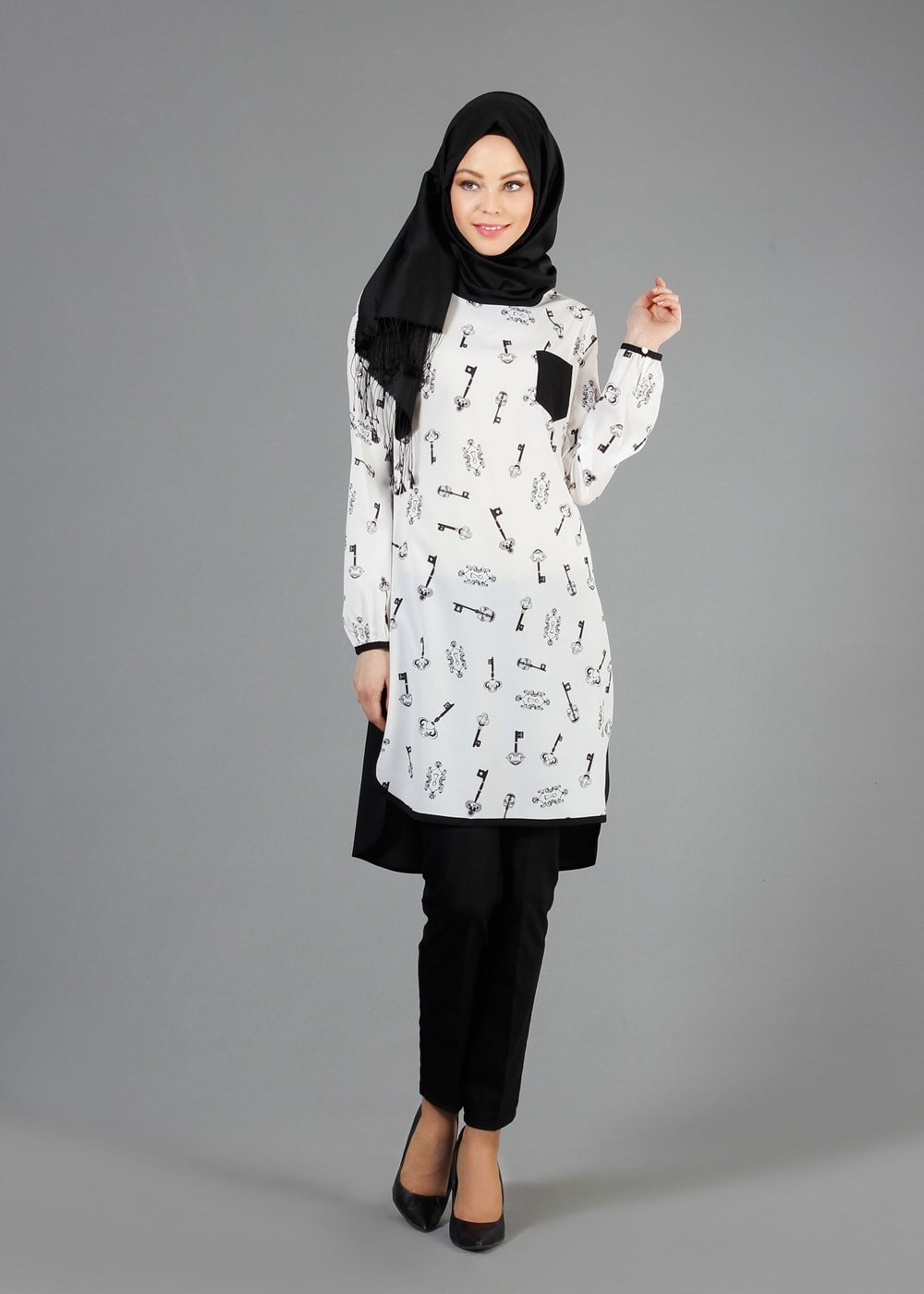 Tesettür giyim KREM T 4696 Rosa Tunik-Alv Fashion