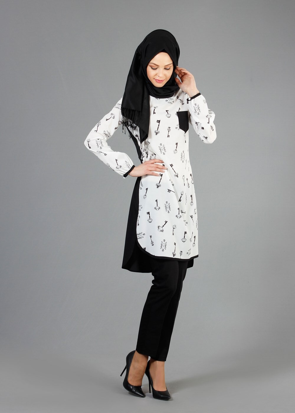 Tesettür giyim KREM T 4696 Rosa Tunik-Alv Fashion