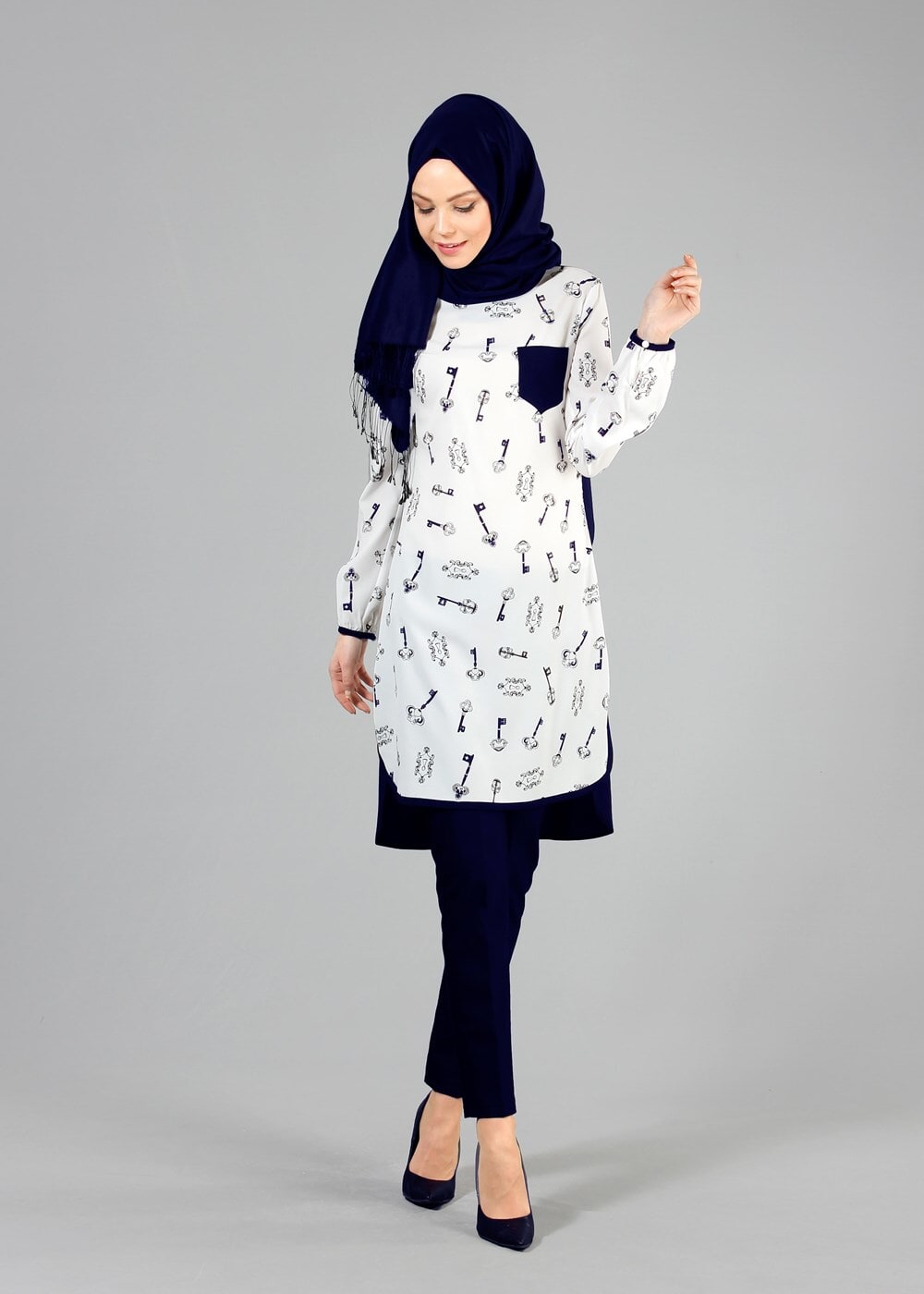 Tesettür giyim KREM T 4696 Rosa Tunik-Alv Fashion