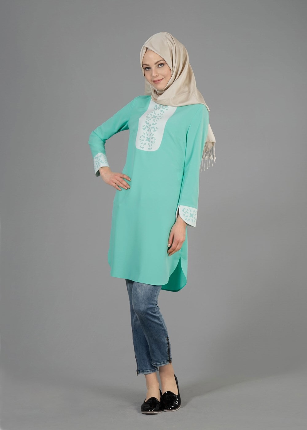 Tesettür giyim YEŞİL T 4730 Okyanus Tesettür Tunik-Alv Fashion